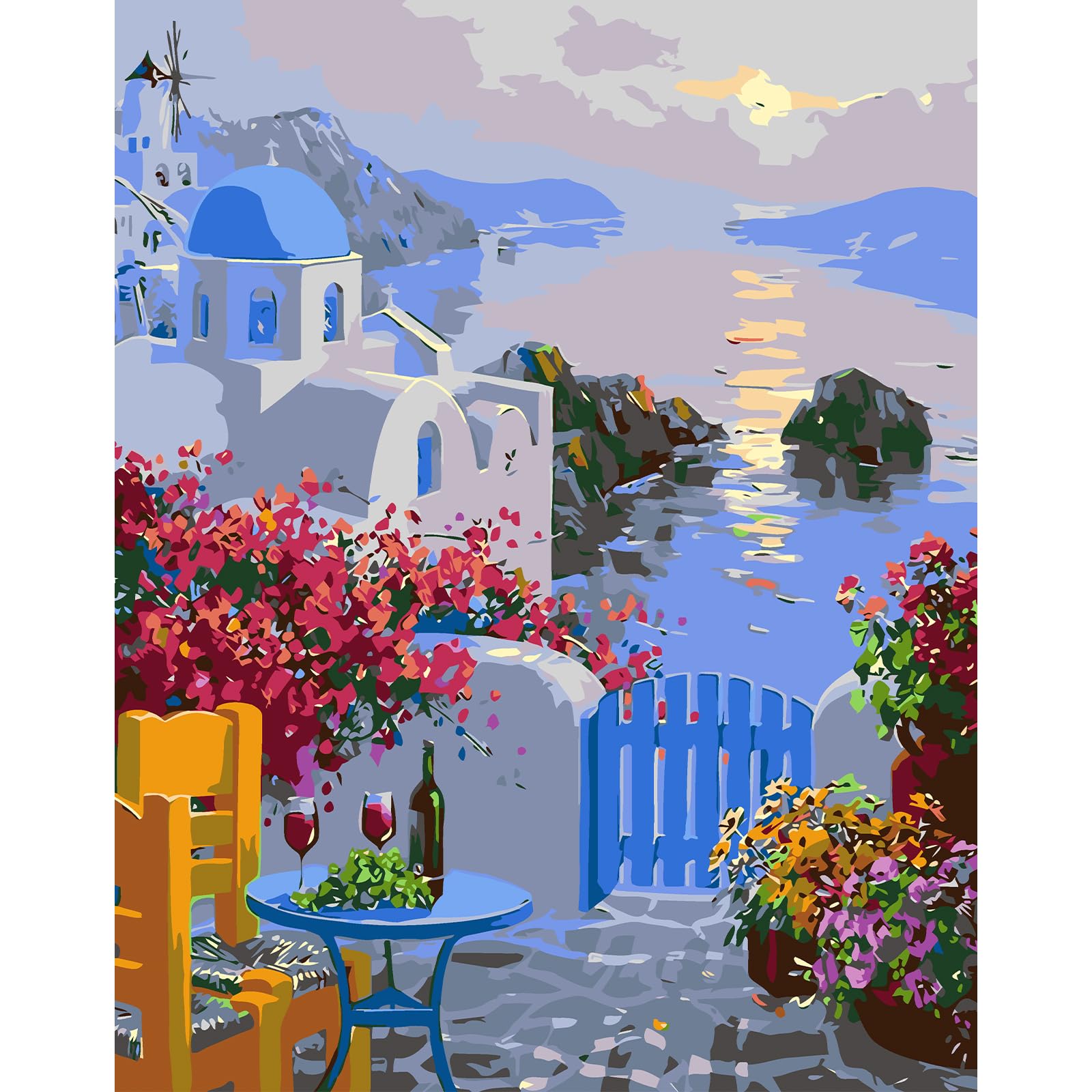 Lxmsja Santorini View Paint by Numbers Adult Kit, DIY Oil Painting