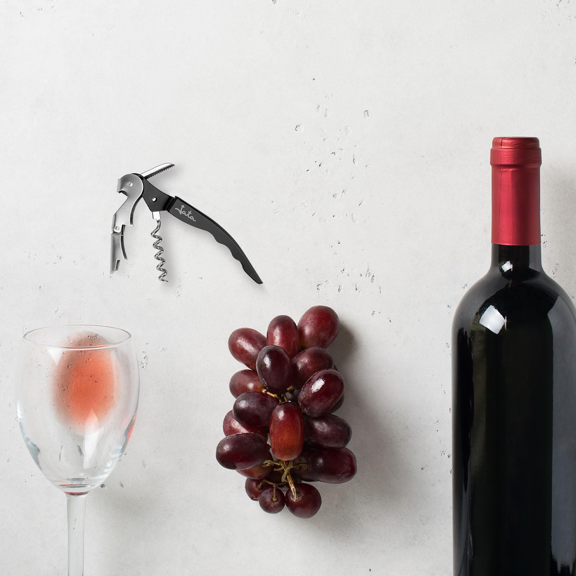 Jata HVIN2202 - Apribottiglie per vino, cavatappi a leva con doppio impulso snodato, include coltello tagliacapsule e apritappi in acciaio inox, ABS