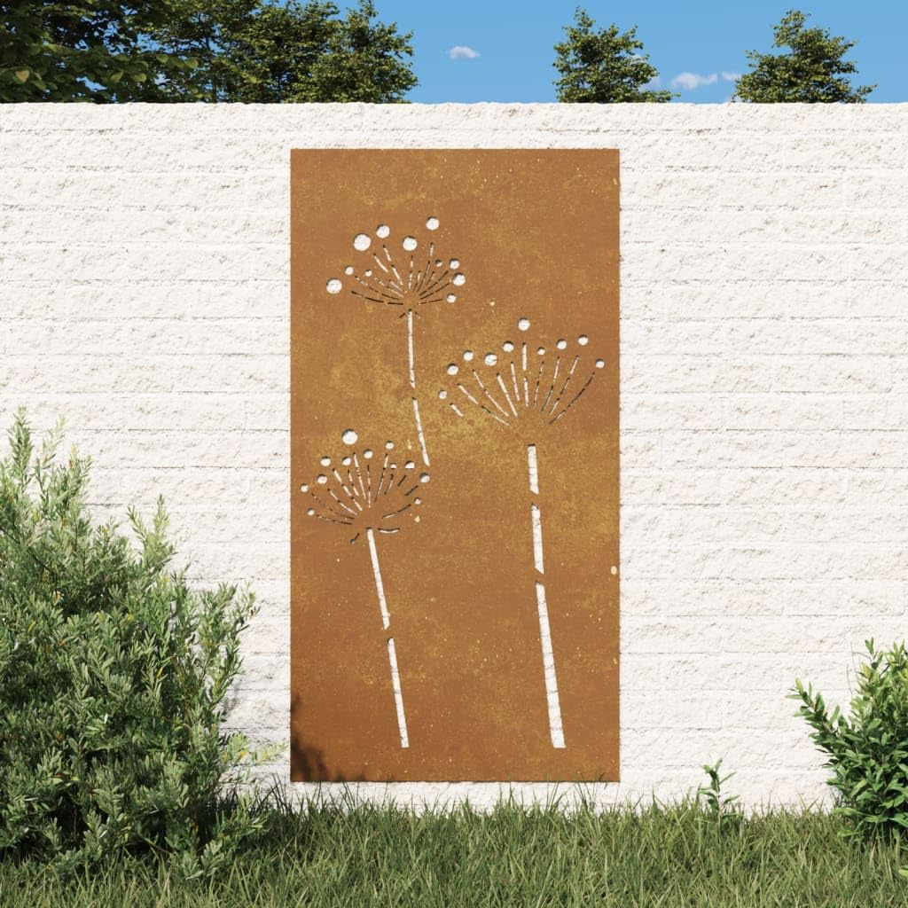 vidaXL Garten Wanddeko, Gartendeko mit Blumen-Design, Wandbild Wandschmuck Wetterfest, Wandkunst Dekoration Wanddekoration, Cortenstahl