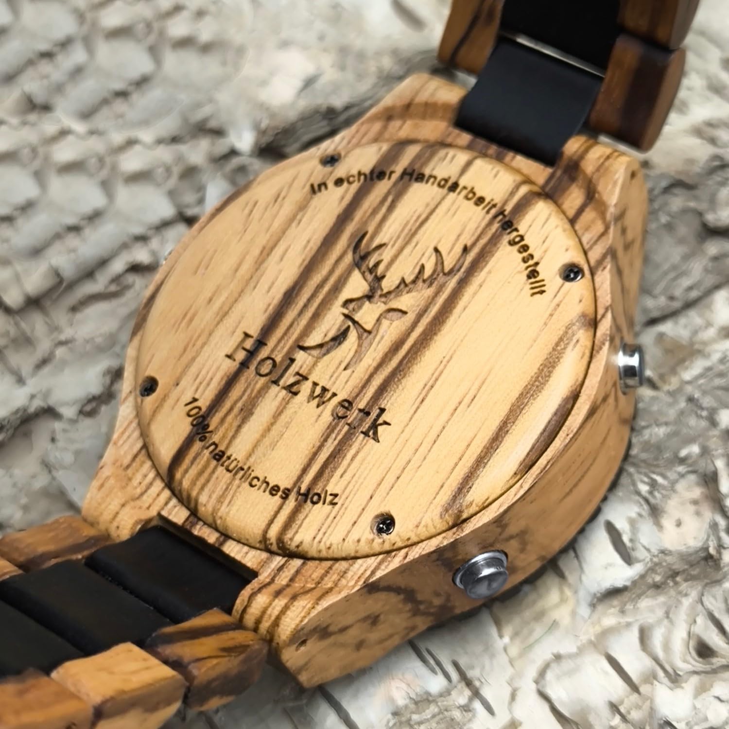 Holzwerk Germany Ręcznie wykonany designerski cyfrowy analogowy zegarek męski ekologiczny naturalny drewniany zegarek bransoletka zegarek LED brązowy czarny, czarny, brązowy