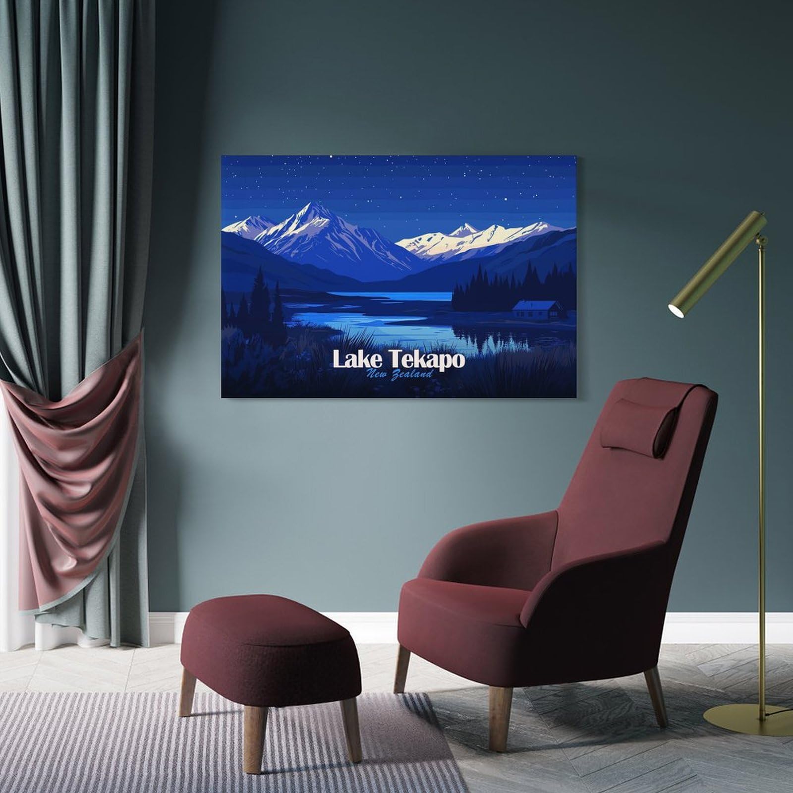 Junmoney Lake Tekapo, New Zealand at Night Canvas Wall Art, 20x30inch(50x75cm), for Living Room, Bedroom Or Home Office, A Wall Art Gift for Fresh Interiors