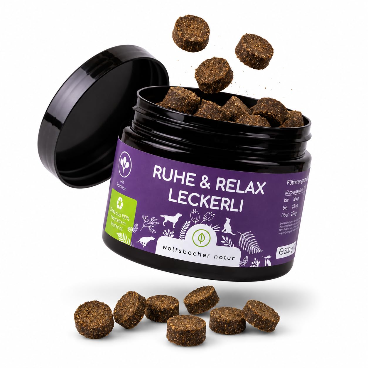 Beruhigungs-Snacks für Hunde – 125 Anti-Stress Leckerli zur Entspannung – Mit Baldrian, Johanniskraut & L-Tryptophan – Hilfe bei Angst, Silvester & Autofahrt – Innere Ruhe