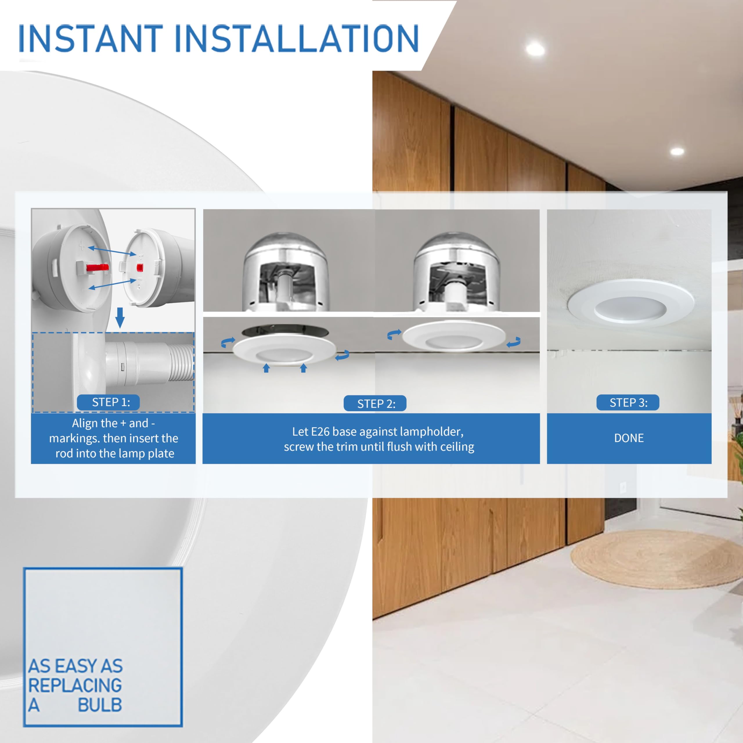 Jolux 4er Set 5/6 Zoll LED Einbaustrahler 8,5W = 40W 2700K Warmweiß 650 Lumen Dimmbar Feuchteklassifizierung Einfache Installation Einbauleuchte Dimmbar