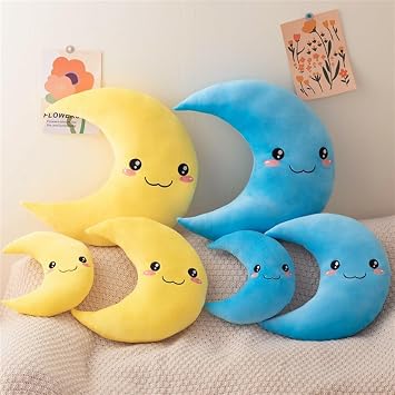 Moon Plush Toy, Cartoon Moon Shaped Stuffed Huggable Pillow Fluffy Plushie for Boys Girls Nap Gift Home Decor(Yellow,30CM/11.8IN)