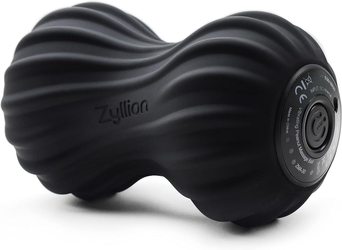 Zyllion Vibrating Peanut Massage Ball with 4 Modes - Cordless Rechargeable Electric Deep Tissue Massager Roller for Muscle Pain Relief, Black, ZMA-30