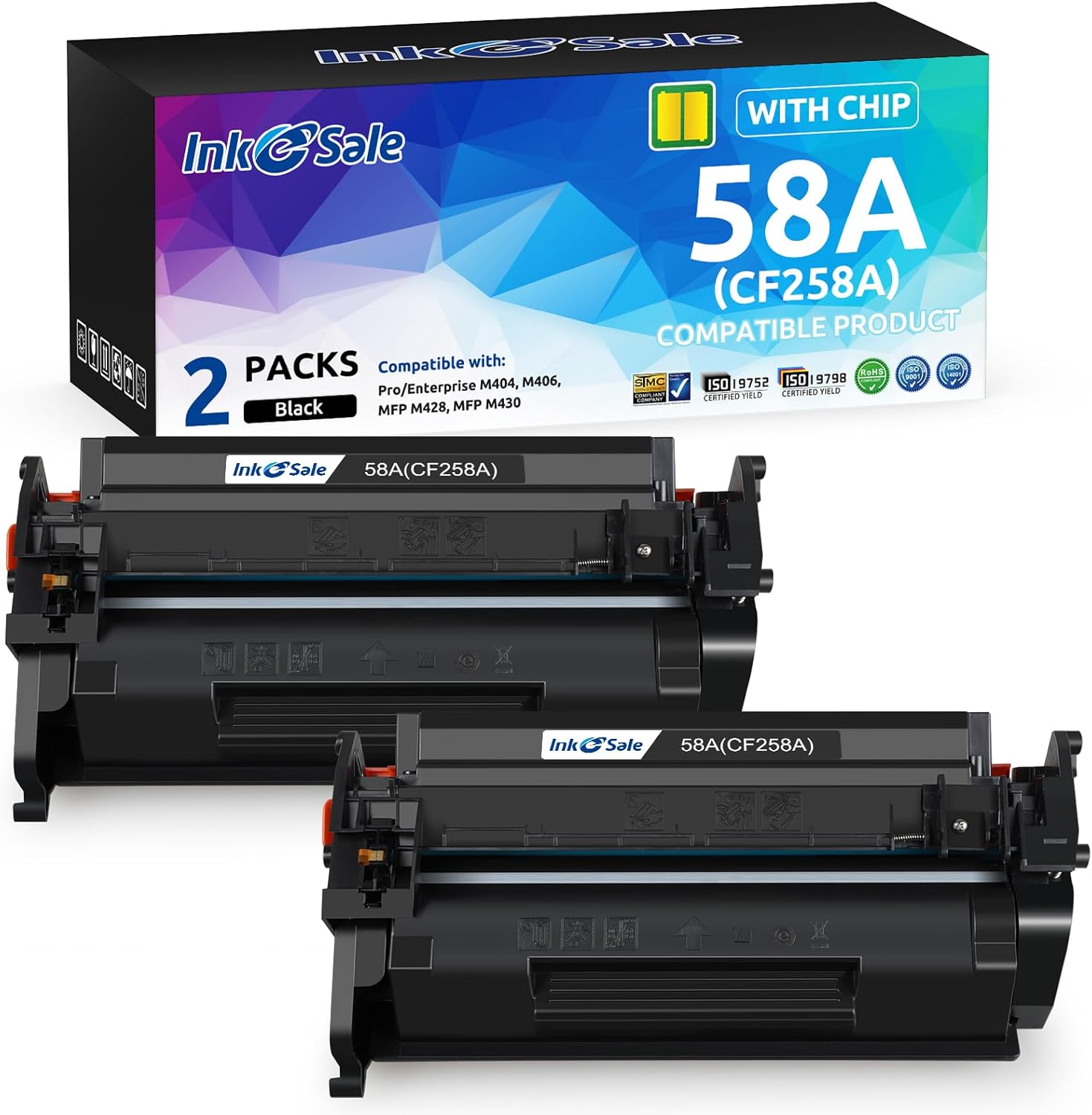 58A CF258A Black Toner Cartridge [with Chip] Compatible Replacement for 58A HP Toner Cartridge Work for HP M404n M404dn M404dw MFP M428fdw M428fdn M428dw M406dn M430f M404 M428 Printer, 2 Pack