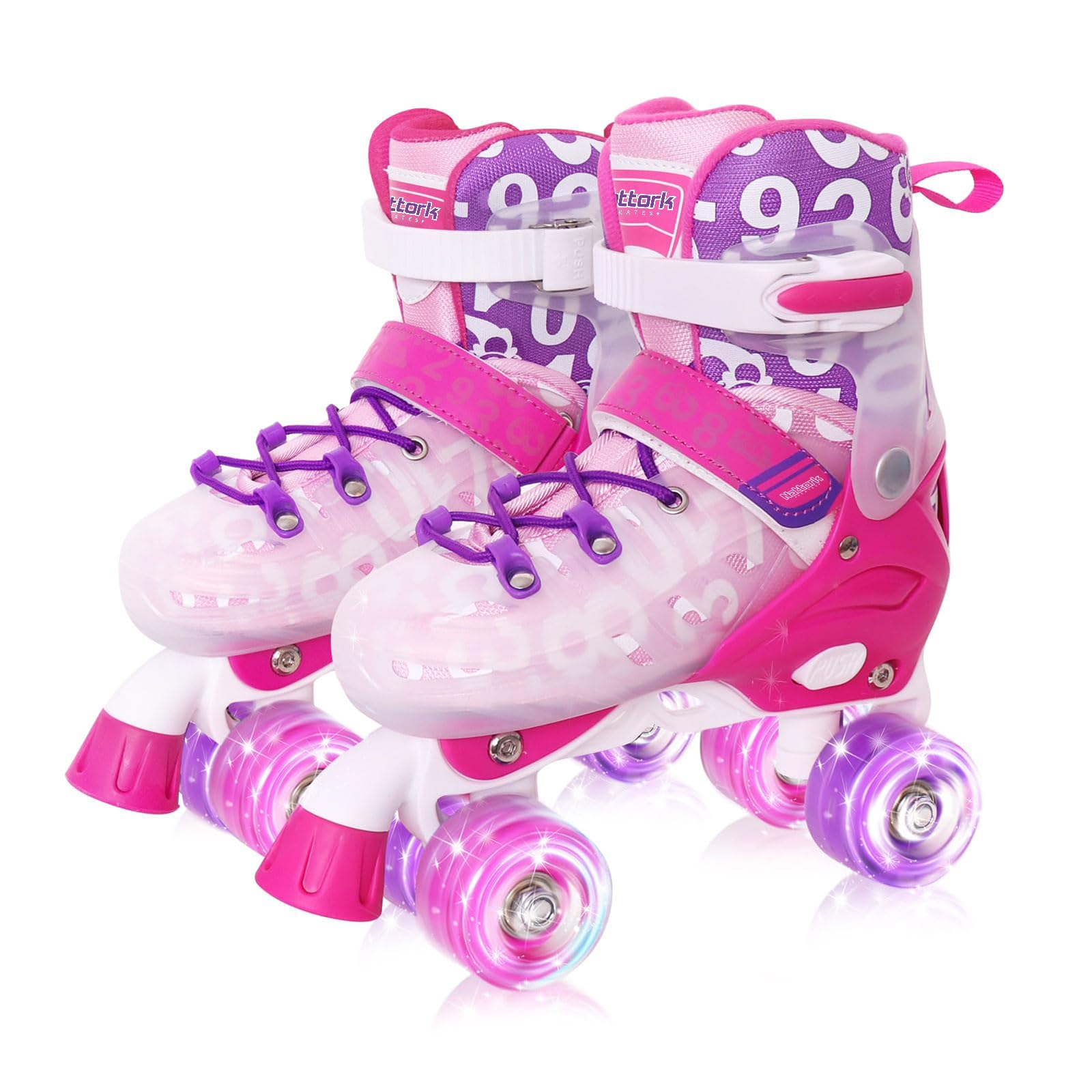 Nattork Kids Roller Skates, 4 Size Adjustable, All 8 Light up Wheels Roller Skates for Girls Boys Women, Fun Illuminating Rollerskates for Kids Ages 4-12, Beginners Sports