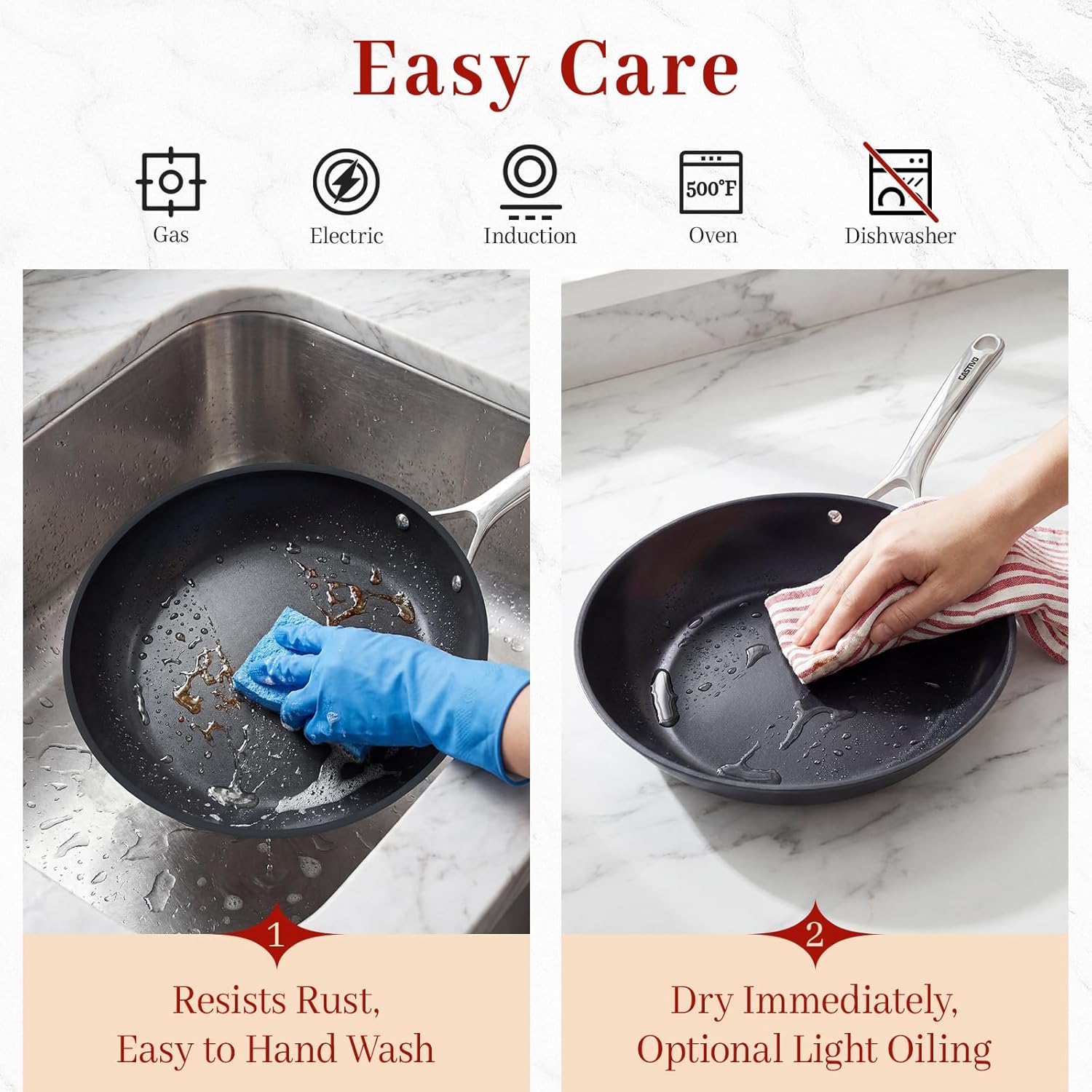 Carbon Steel Frying Pan 9.5" - Pre-Seasoned Carbon Steel Skillet, Lightweight, Natural Non-Stick, Induction Compatible