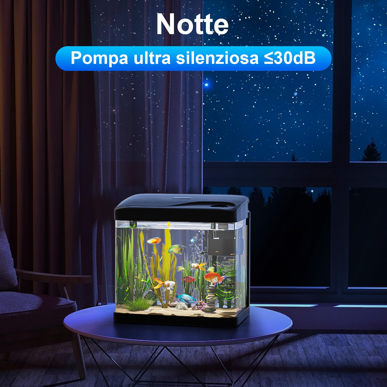 Acquario in Vetro Acquario Completo Acquarios Per Pesci Rossi,con Illuminazione a LED e Sistema di Filtraggio,15 Litri,Nero,Set Per Principianti