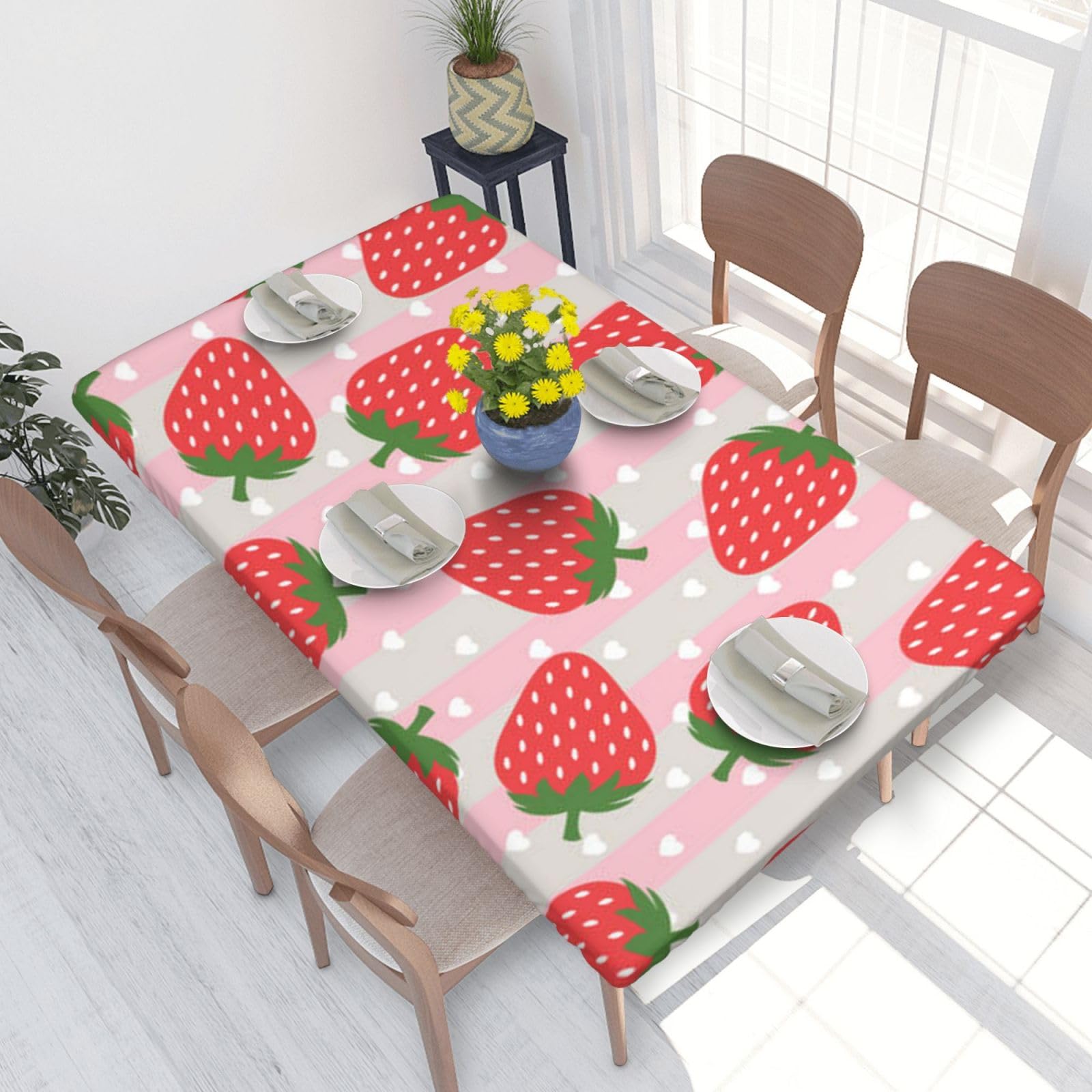 BNVSADC Pink Strawberry Printed 4FT Tablecloth 122x76 CM Polyester Kitchen Water Resistant Table Cloth Dining Table Decoration Table Covers