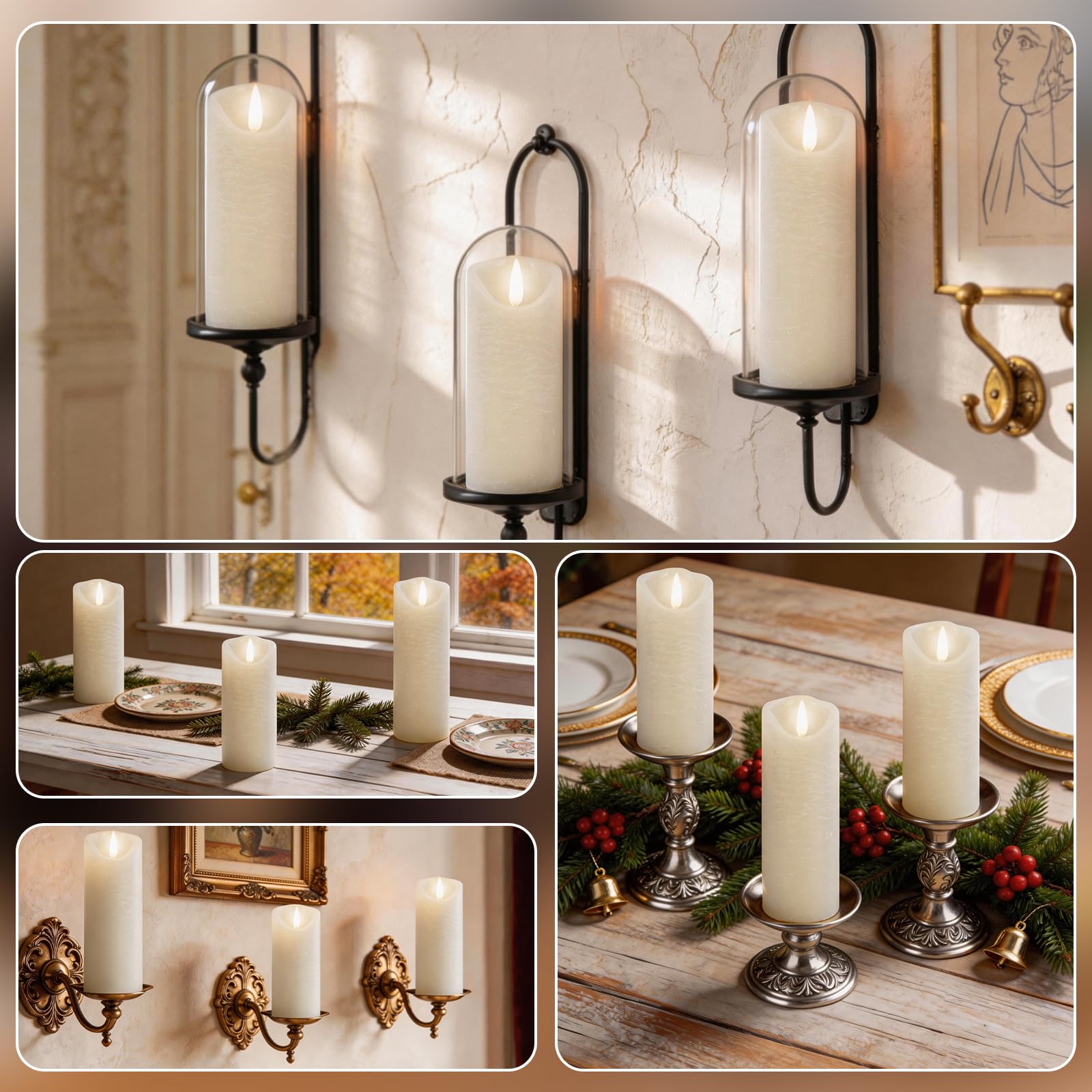 Bougies LED [5 pièces] Bougie Decorative, Sans flamme, En Véritable Cire, Télécommande, Bougies d'extérieur, Flamme vacillante, Décoration D'ambiance Intérieure Noël - 2#Ivoire Blanc