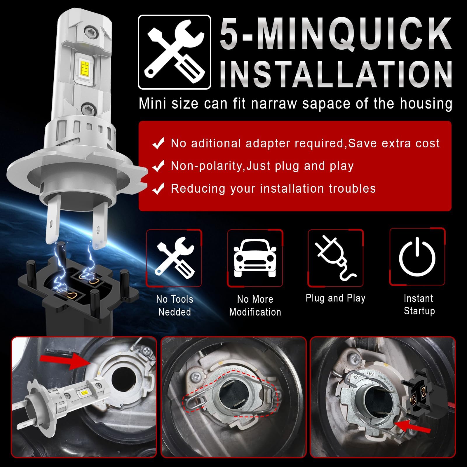 Visiter la boutique AUXIRACER H7 LED , H7 LED 20000LM 80W 6500K Lumière Blanche Forte , Kit De Conversion Halogène, Ampoule De Phare pour 12V Voiture Ou Moto, 2 Ampoules in use