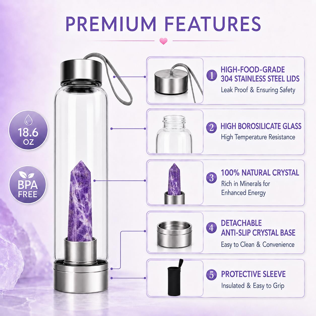Amazon.com: ChezMax Crystal Glass Water Bottle, Glass Water