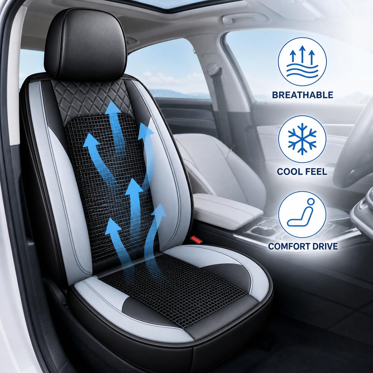Fundas Asientos Coche 5 Plazas para Vauxhall Adam/Calibra/Cascada/Monaro/Zafira C Tourer/Meriva, Transpirable Seda de Hielo Cuero Impermeable,Full Black - Deluxe