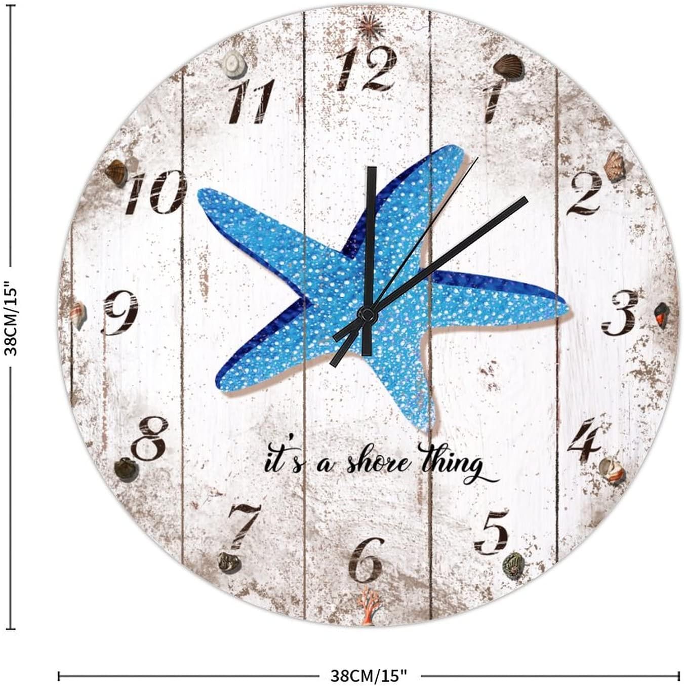 Retro Ocean Starfish Wall Clock 15in Arabic Numerals Wooden Wall Clock Silent Non-Ticking Battery Operated Motivational Gym Wall Art Popular Wall Decor for Bedroom Condo Garage Cafe Countryside image 2