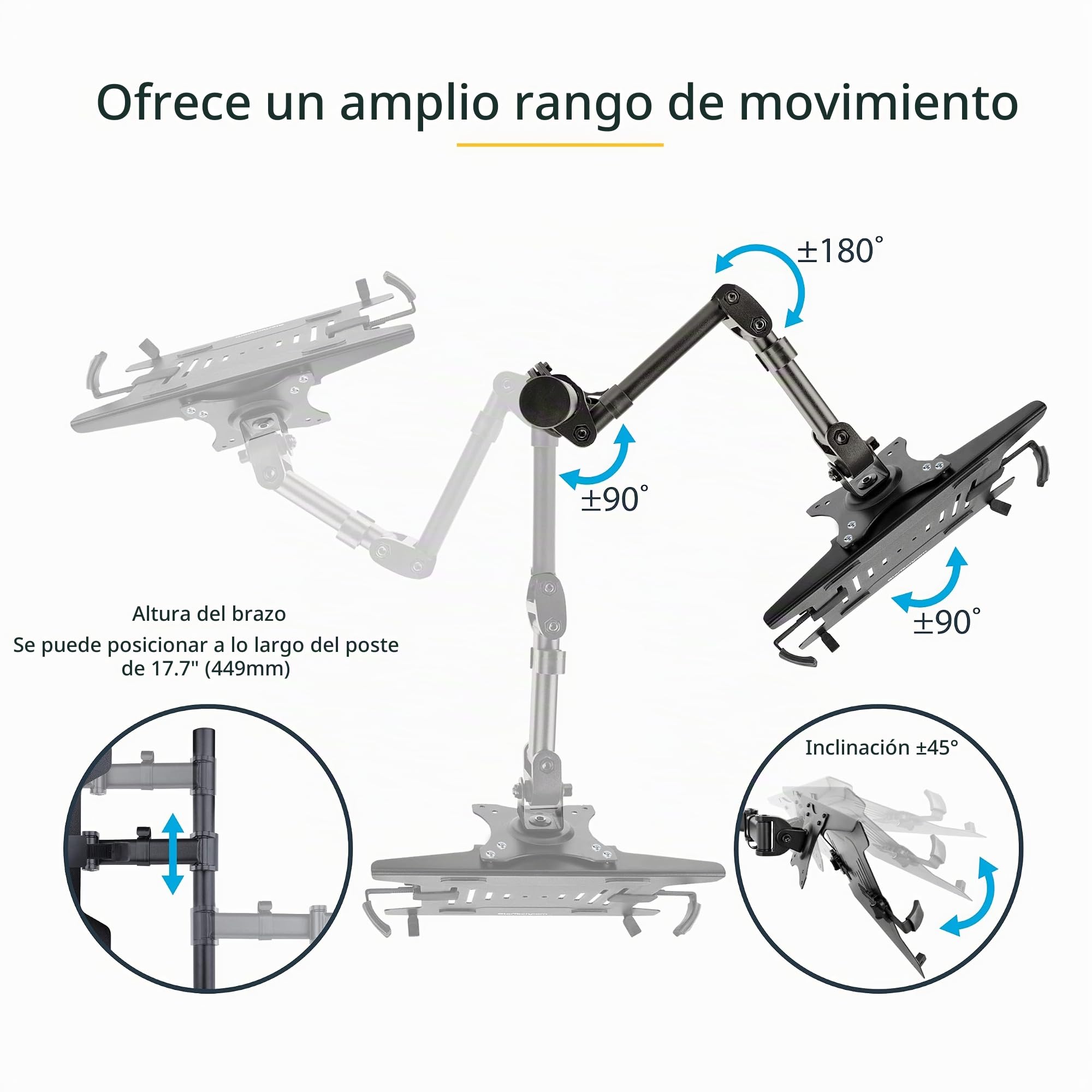 StarTech Brazo Monitor 32in Bandeja Portátil 4,5kg (A2-Laptop-Desk-Mount)