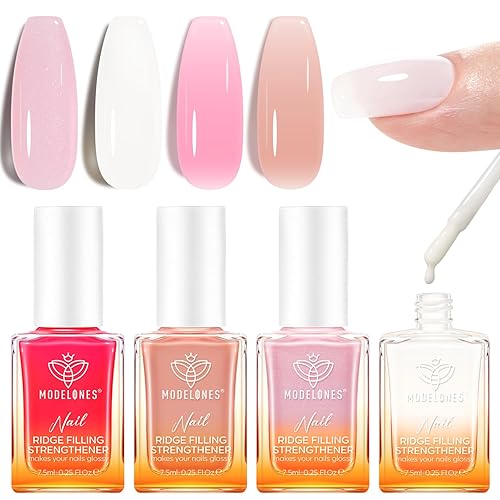 modelones Kit de fortalecedor de uñas, color blanco lechoso con purpurina rosa y nude, juego de esmalte de uñas reparador de uñas dañadas y