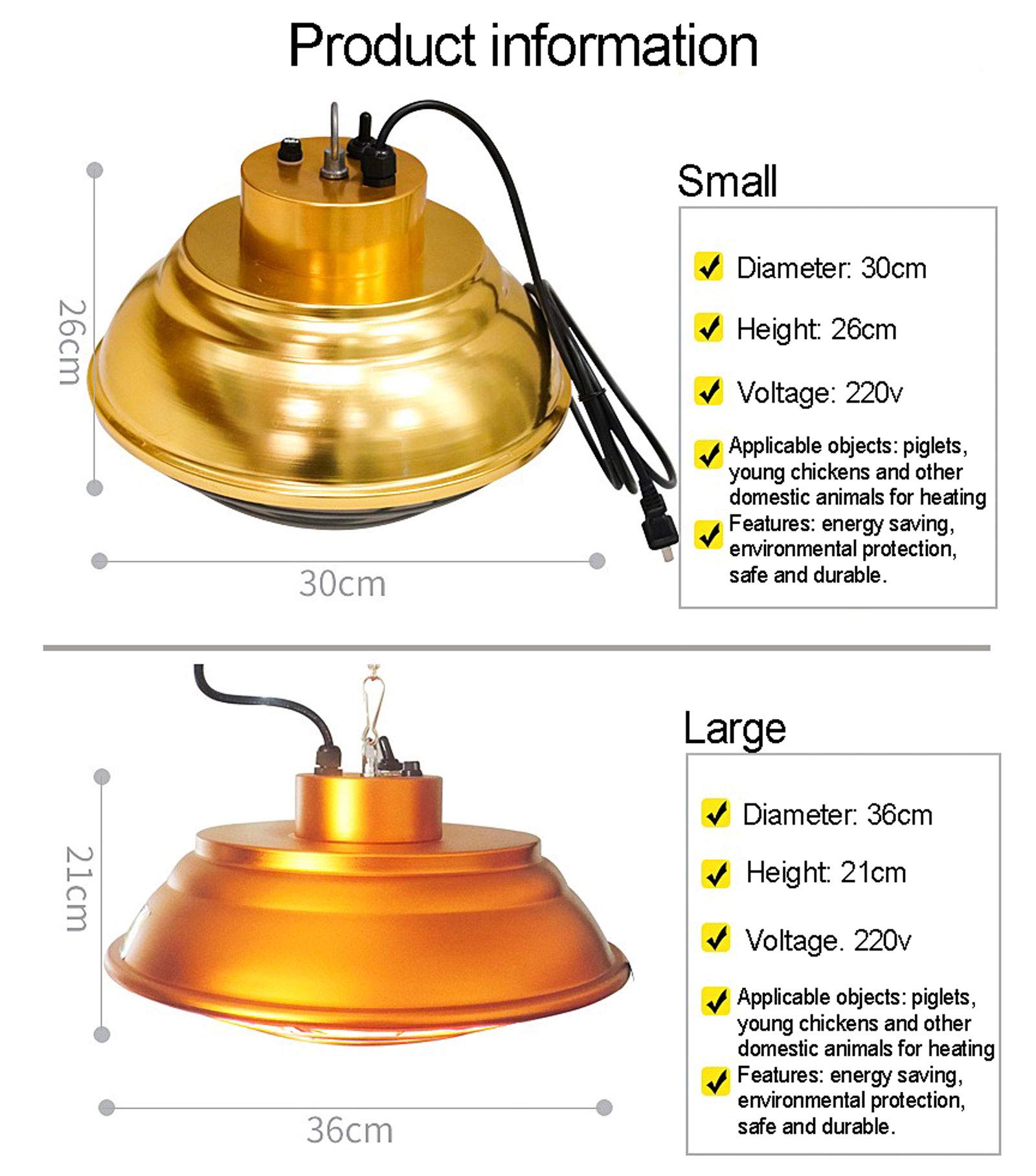 Heizlampe Hühner Wärmelampe Küken Wärmestrahlgerät Tiere Pet-Wärmelampe, Halten Sie Die Tiere im Winter Nachts Warm, Durchmesser: 30cm/36cm