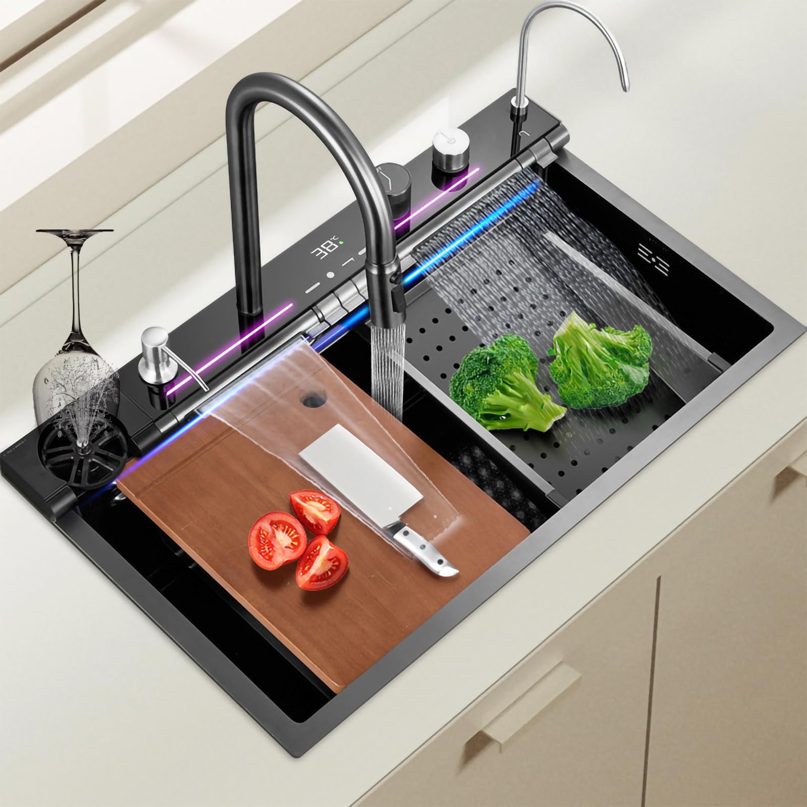 Smart Kitchen Sink - 29.5 Inch Waterfall Drop In Kitchen Smart Kitchen Sink - 29.5 Inch Waterfall Drop In Kitchen