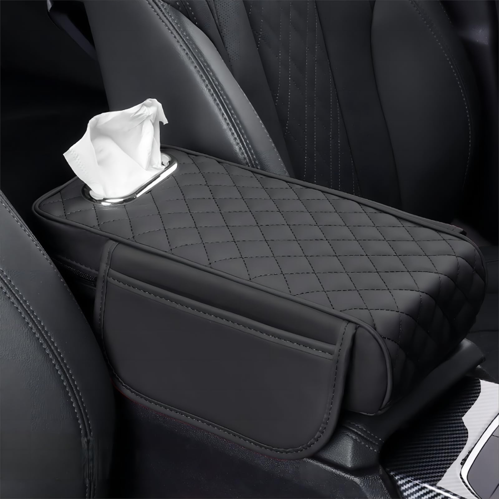 Marxan A/Black Cr Lether Rmrest Cushion For Hond Civic 2012-2015, Memory Fom Multifunctionl Tissue Holder Center Console Cover Rm Rest Cover Pd Rmrest Box Pd With Storge Bg,