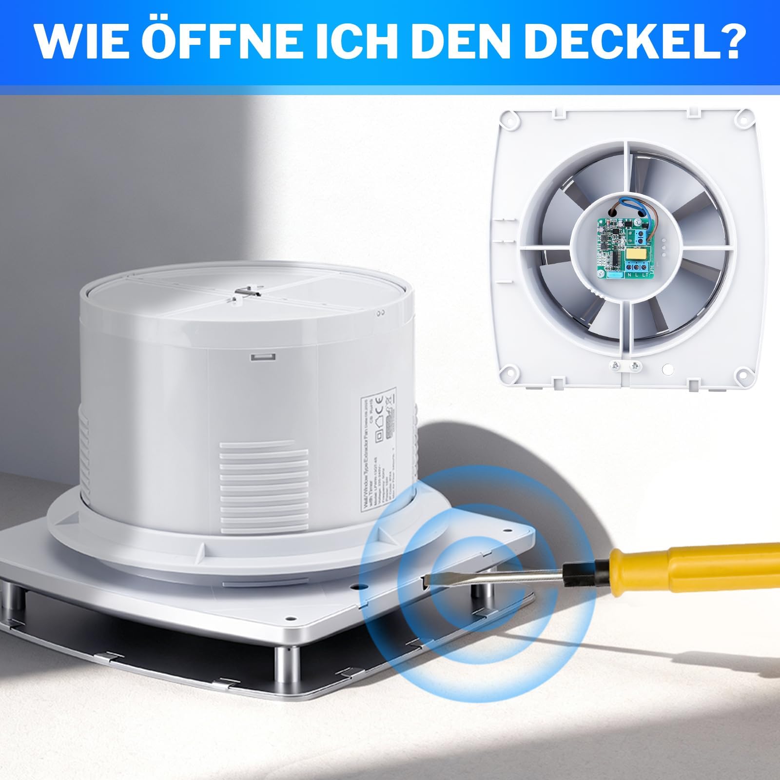 100mm Badlüfter mit Feuchtigkeitssensor Nachlauf, WC Küche Ventilator