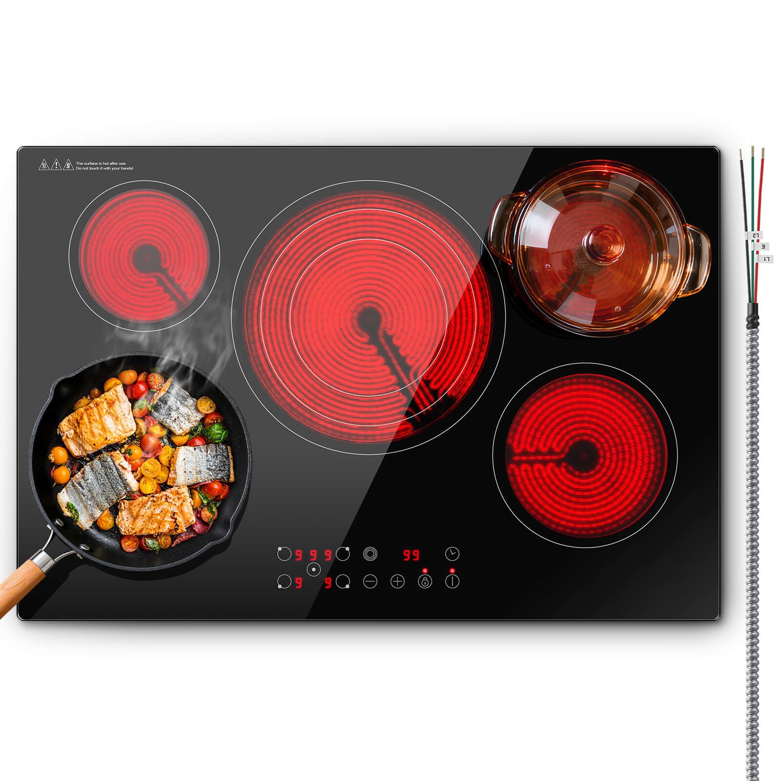 Photo 1 of SNDOAS Electric Cooktop 30 inch,9000W 5-Burner Built-in Electric Stove Top with Ceramic Glass & 9 Power Levels,240V Hardwired,Child Lock & Overheat Protection,30" for Standard Countertop Cutout