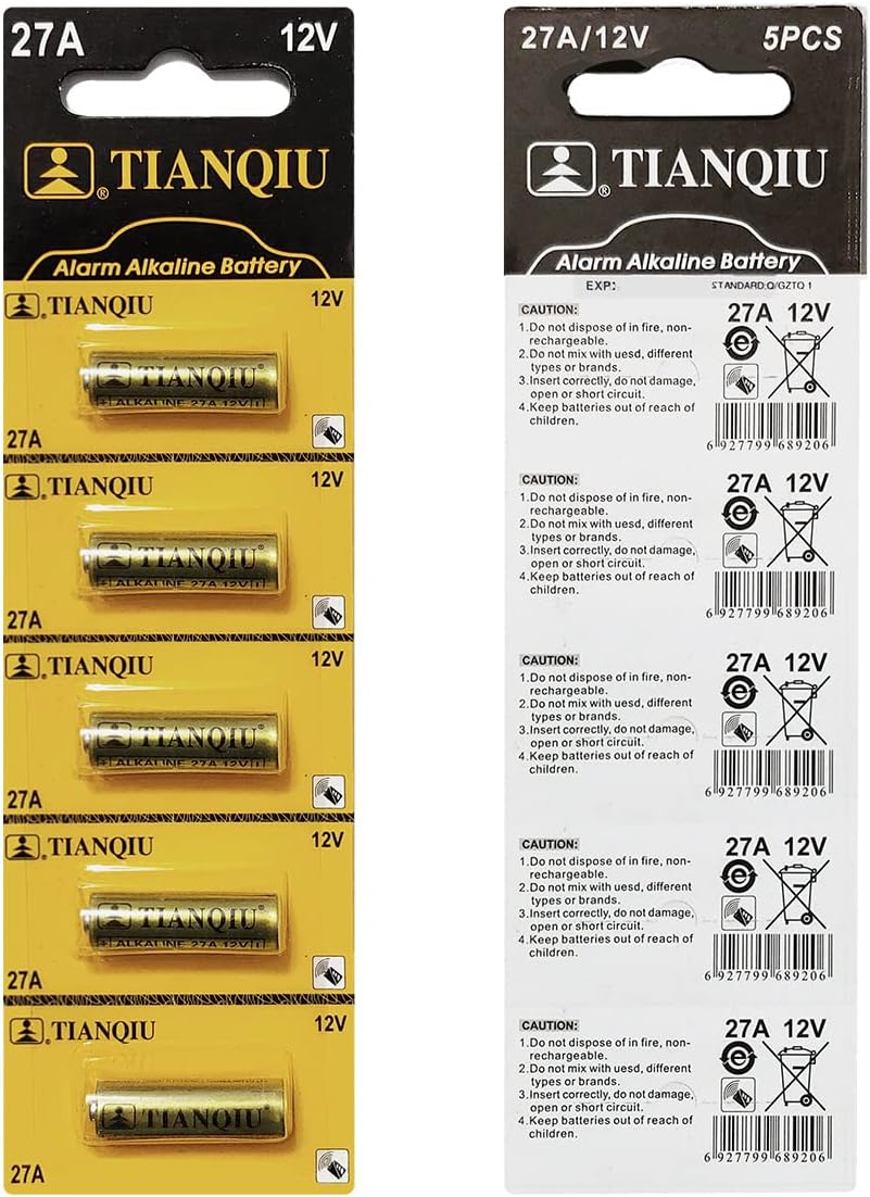 TIANQIU A27 12V Alkaline Battery, Tearstrip (25 Batteries)