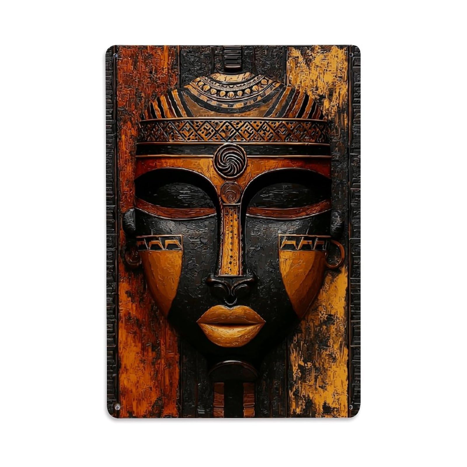 Nestemfo Vintage African Tribal Mask Wood Carving Tin Sign Metal Sign, Living Room,Bar, Home, Bedroom Wall Decor,Retro Metal Poster 8X12 Inches