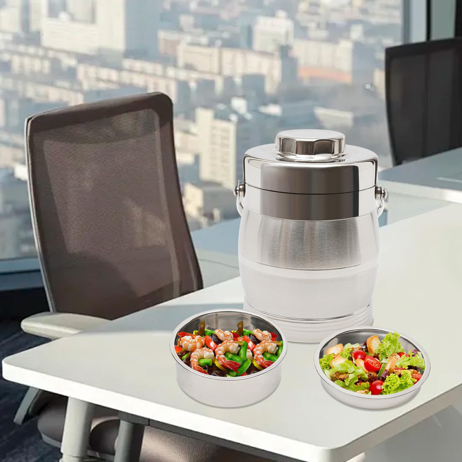 Fiambrera aislada de acero inoxidable, diseño de 3 capas, 1,4 l, capacidad térmica, recipiente para alimentos caliente y frío, para oficina, escuela, exterior, a prueba de fugas, apto para