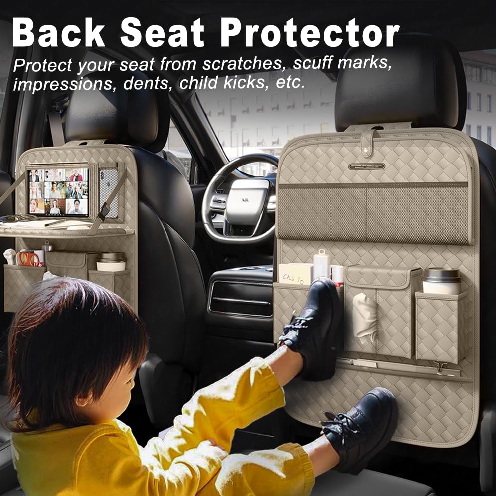 Car Seat Organizers Multi-functional Back Seat Protectors Storage Pouches and Tray Holders for Cars Kids Seat Back and — view 3