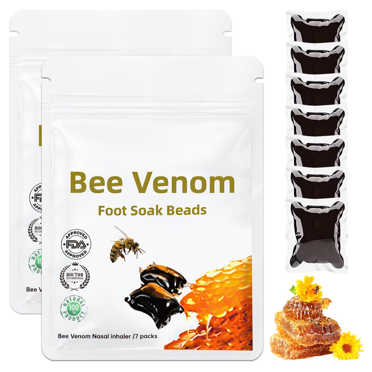 Bee Venom Lymphatic Drainage Foot Soak Beads, Bee Venom Foot Bath Beads, Soaking Foot Beads, Suitable for Men and Women (14 PCS/2 Pack)