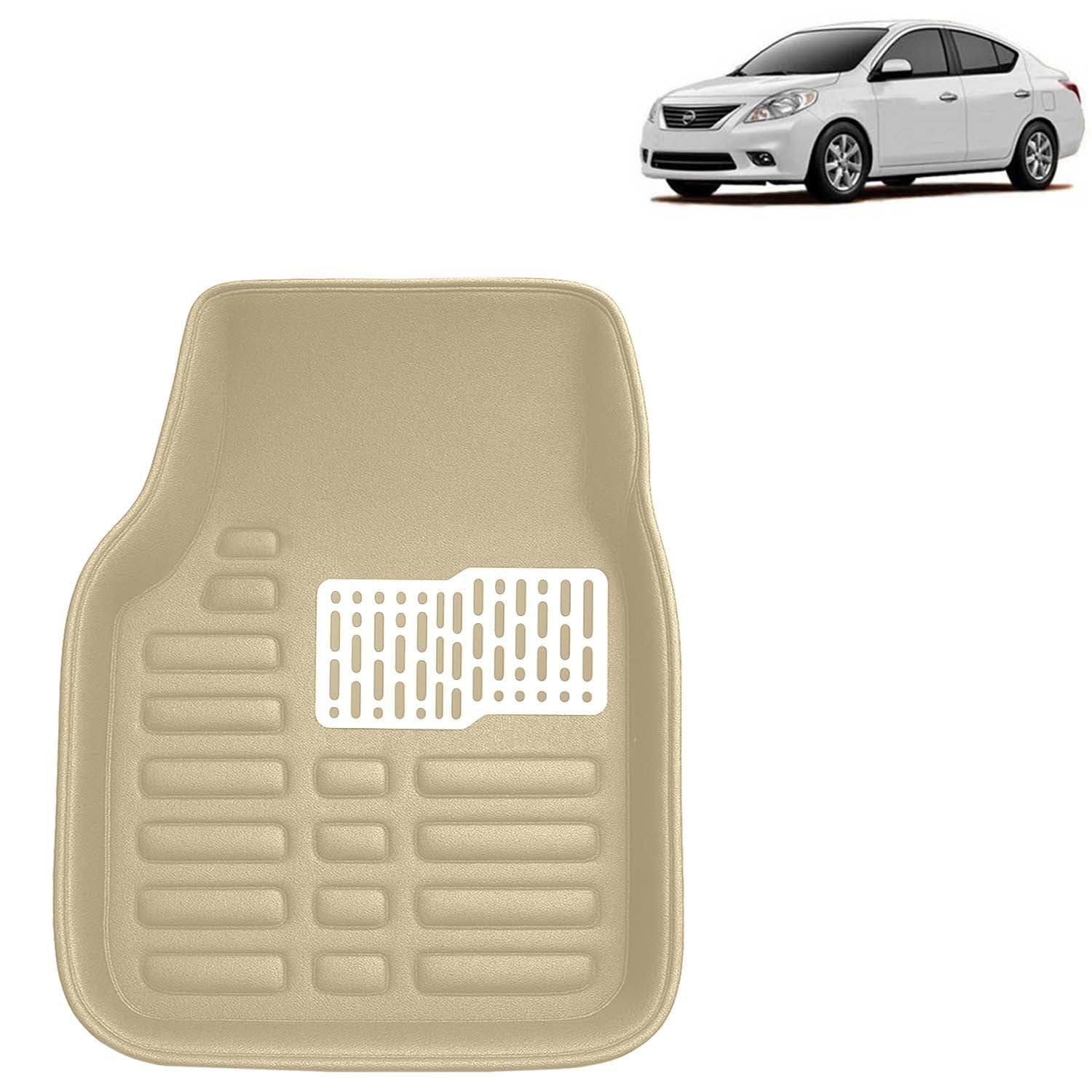 Kingsway Accessories Premium 4D Car Floor Mats Only Compatible with Nissan Sunny Year 2011 to 2014 All Model, Set of 3 Pcs, 100% Waterproof Tray Shape PVC 4D Car Foot Mats, Beige
