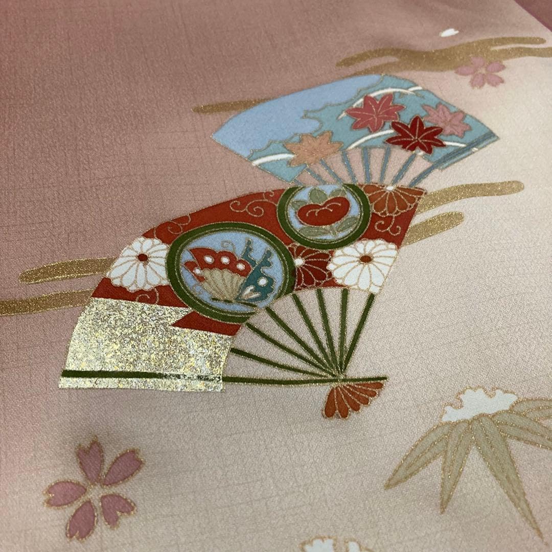 付下げ 金駒刺繍 扇子 散り桜 紋無し 正絹 T-693