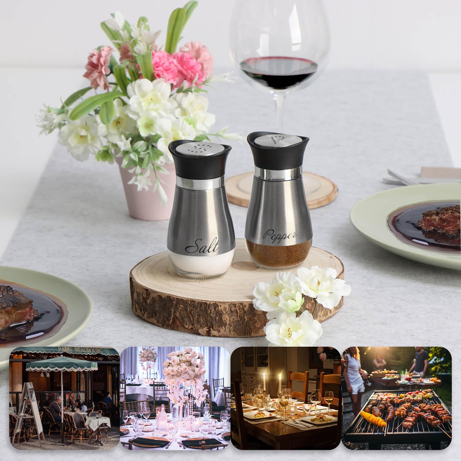 Smart House Inc – Saliera E Pepiera In Vetro E Acciaio Inox Con Fori Regolabili – Set 2 Pezzi