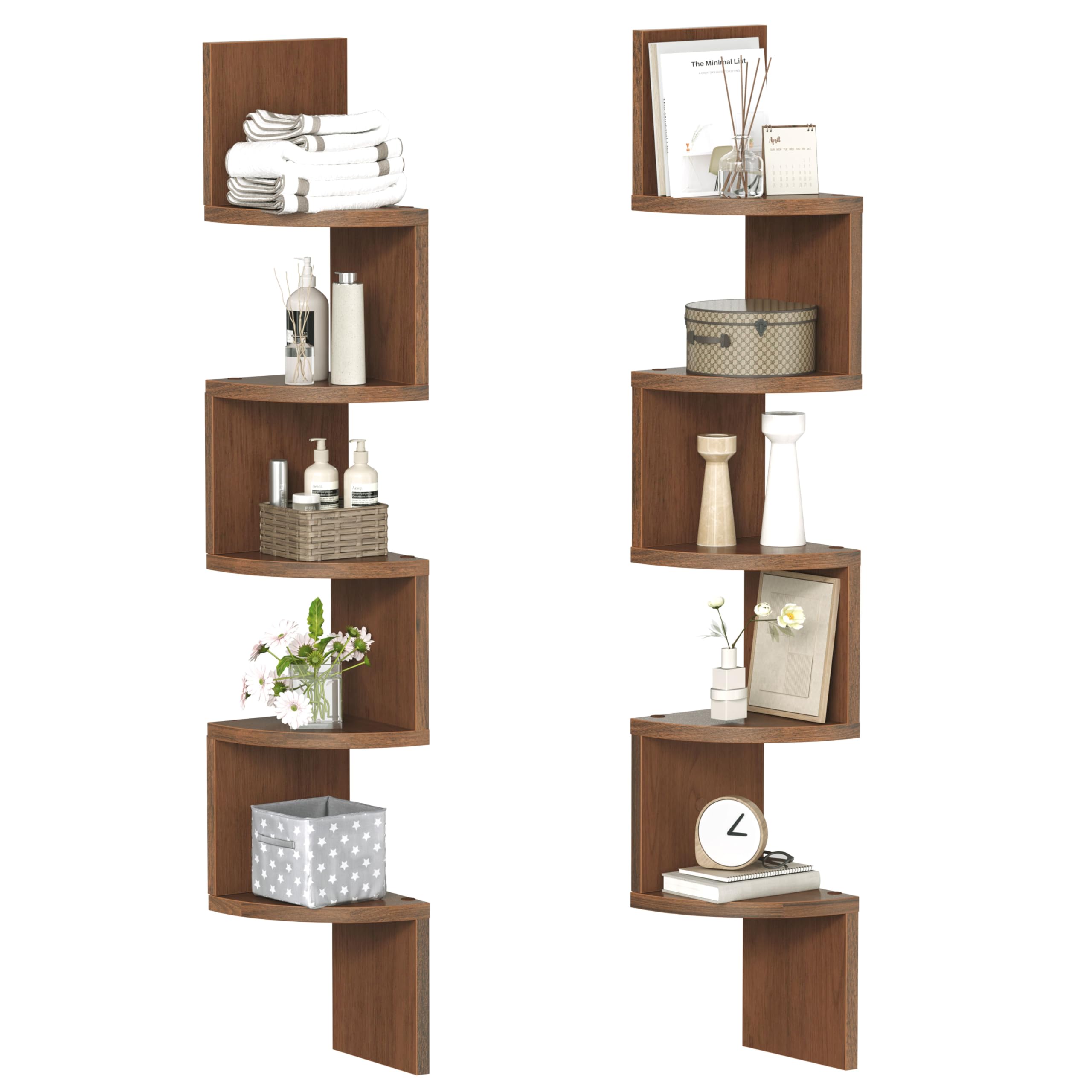 HOOBRO Corner Shelf Wall-Mounted, Set of 2 Floating Corner Shelves for Wall