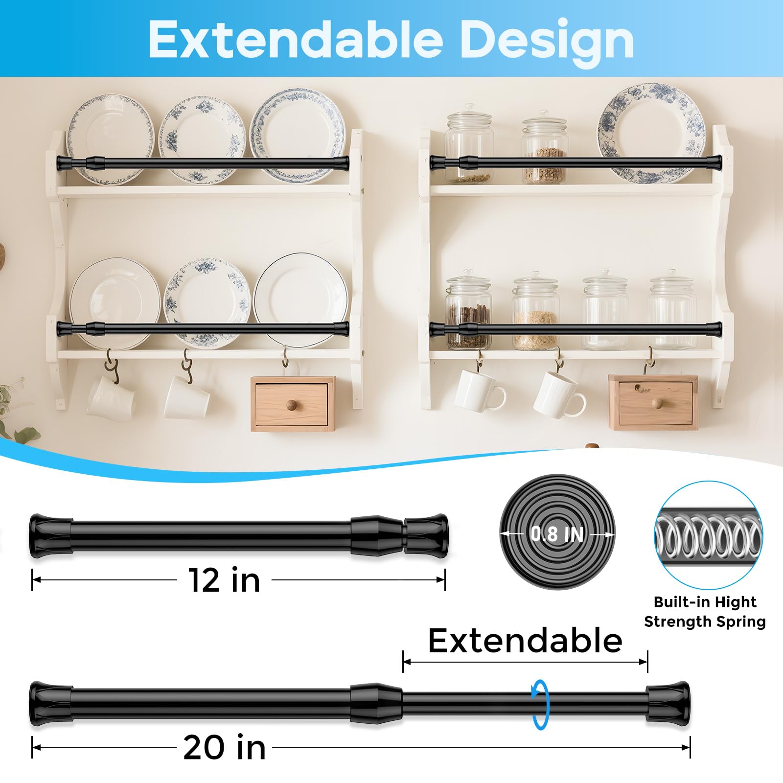 Snapklik.com : Tension Curtain Rod 12-20inches Small Tension Rods Black