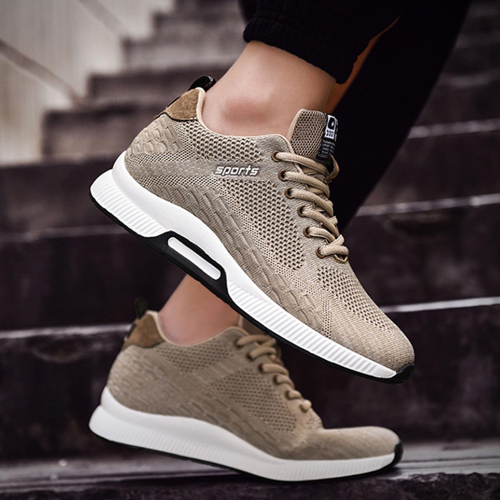 Generisch Paar Herrenschuhe mit Erhöhung, lässige Mesh-Sneaker, leichte, atmungsaktive Sportschuhe zum Schnüren mit verstecktem Hebeabsatz für Männer, cm