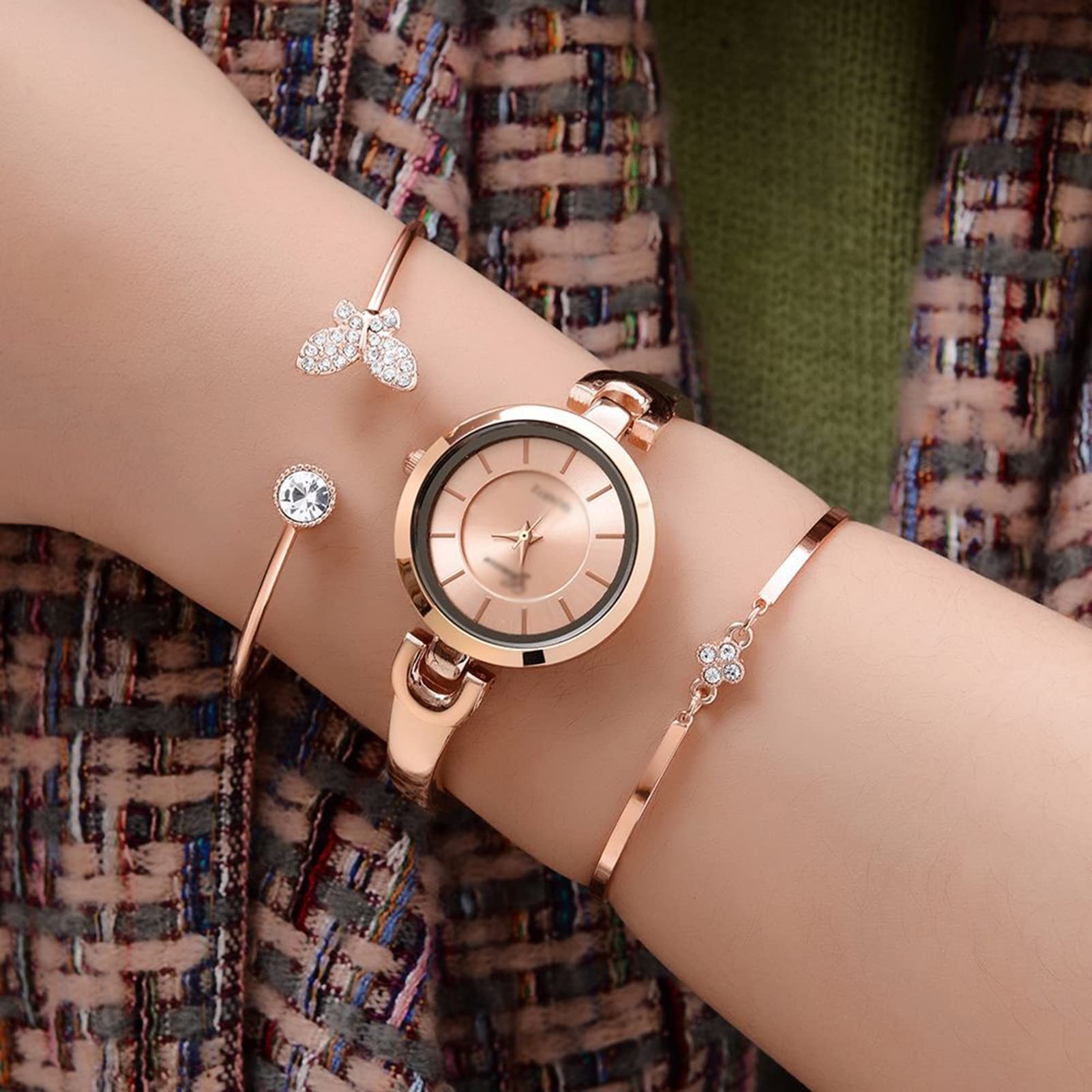 Elegante Watch and Bracelet Set for Women Glitter Crystal 