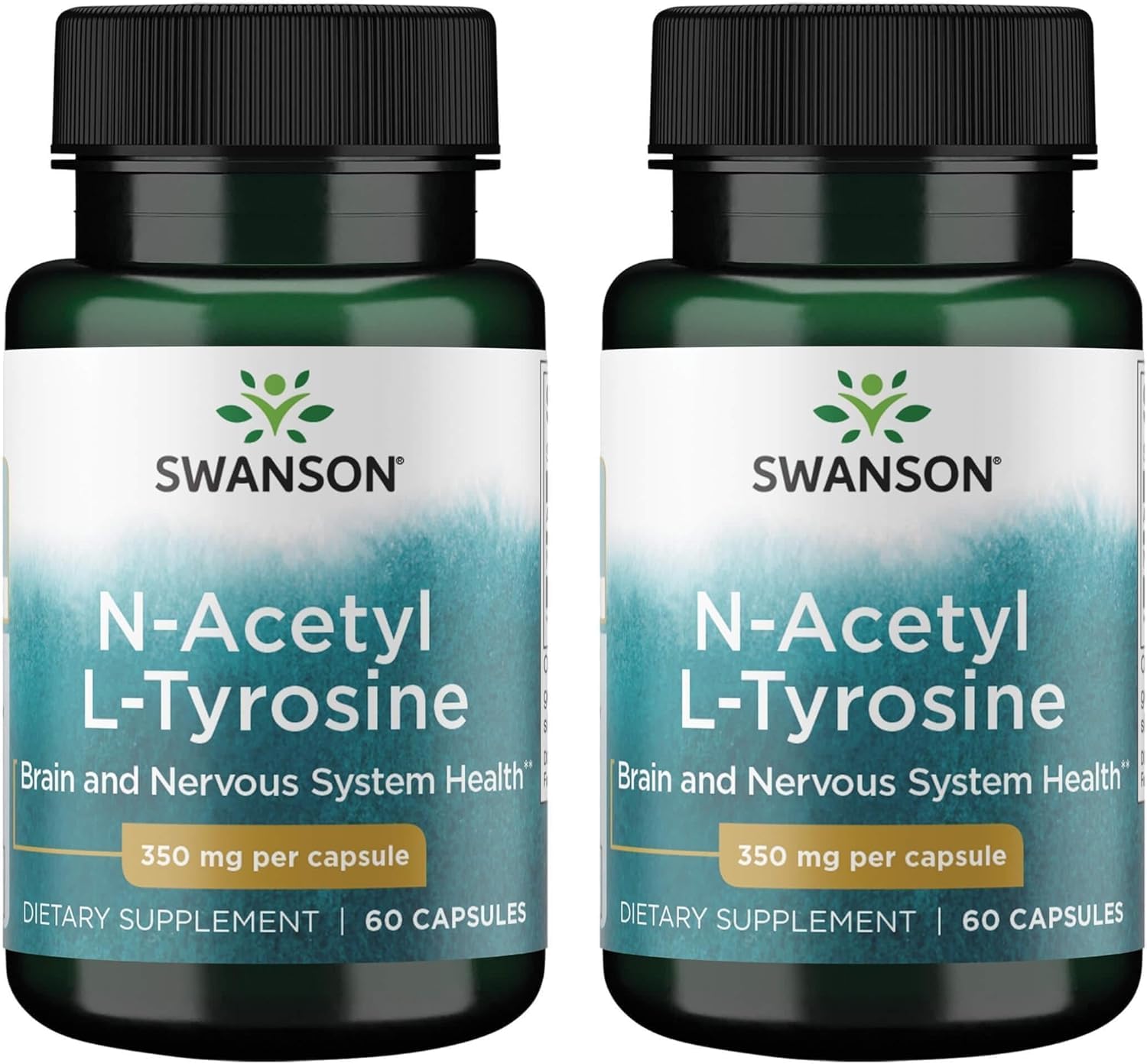 Swanson N-Acetyl L-Tyrosine, Brain Support, 350 mg, 60 Capsules, 2 Pack 60 Count (Pack of 2)