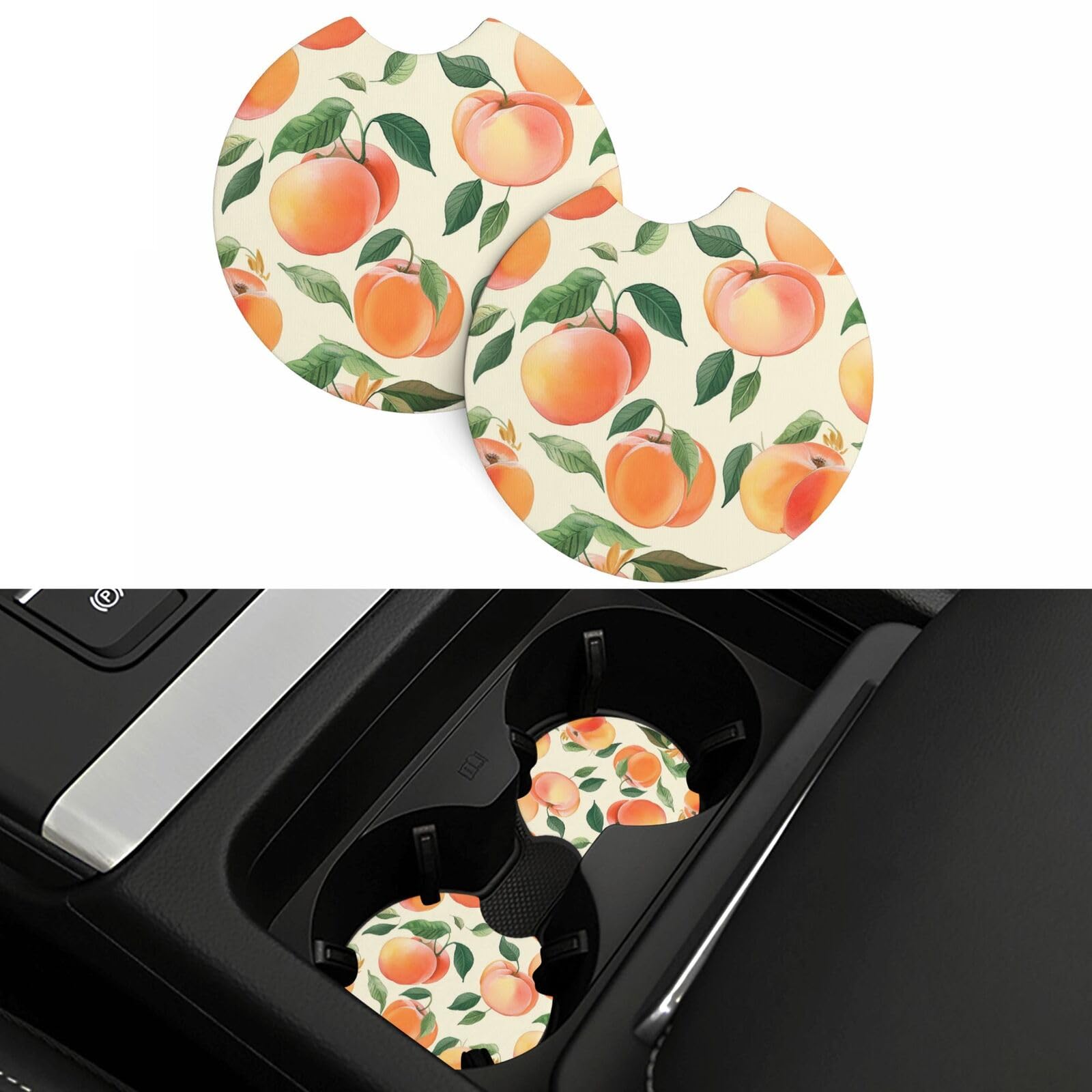 Peach Car Coasters 2 Pcs, Universal Non-Slip Rubber Car Cup Holder for Cup Holders, 2.75 Inch Neoprene Cup Pad Mat Coaster Car Interior Accessories for Women Men
