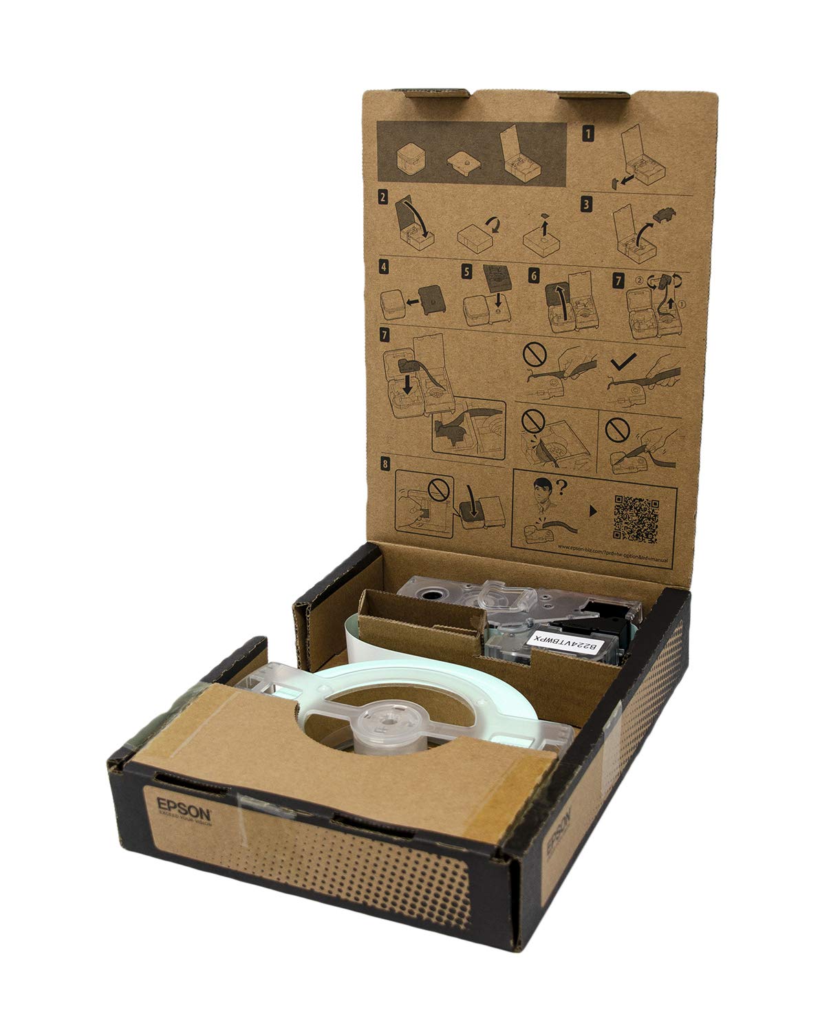 Epson LABELWORKSPX B224VTBWPX Genuine Bulk Continuous Vinyl Tape - Black on White Flexible and Durable Vinyl Industrial Label Maker Tape - 1" (24MM)