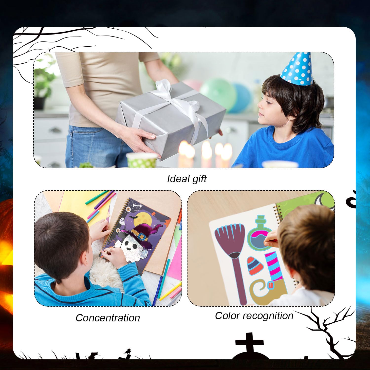 NQEUEPN Bricolage Artistique En Feuille D'Aluminium Pour Halloween, Kit D' Art Et D'Artisanat D'Halloween En Feuille Livre D'Art En Feuille D'Halloween Fournitures D'Activités D'Halloween Pour Enfants