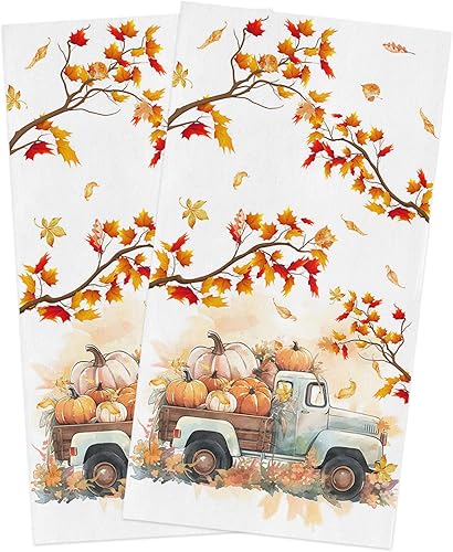 Miniatura 23 de Toallas de cocina de cosecha, decoración de granja de Acción de Gracias con camión, hoja de arce, toalla de cocina de Acción de Gracias, paños