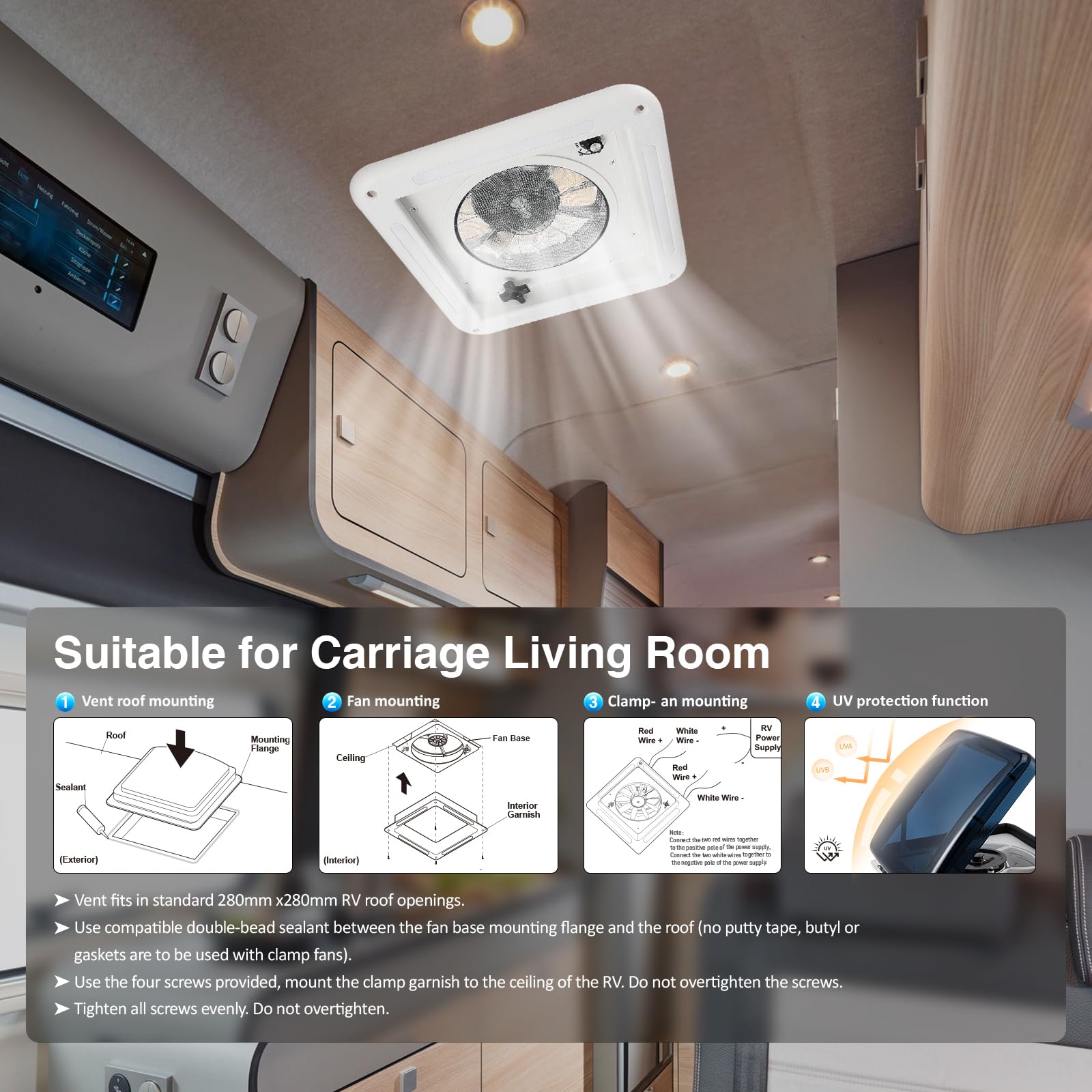 Ventilador de Techo para Autocaravana,autocaravana con Sensor de Lluvia Impermeable,Ventilador De Escape De Techo Para Autocaravana,para caravanas y caravanas