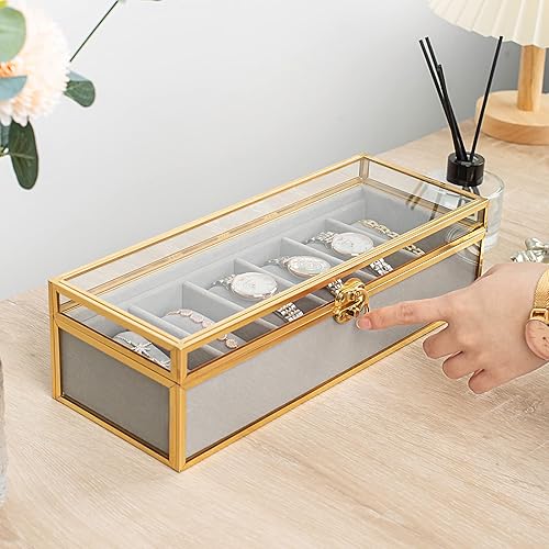 Miniatura 8 de Glass Watch Case for Women, 6 Slots Bracelets Boxes and Watches Display Cases for Women, Glass Watch Box Organizer for Jewelry Collection