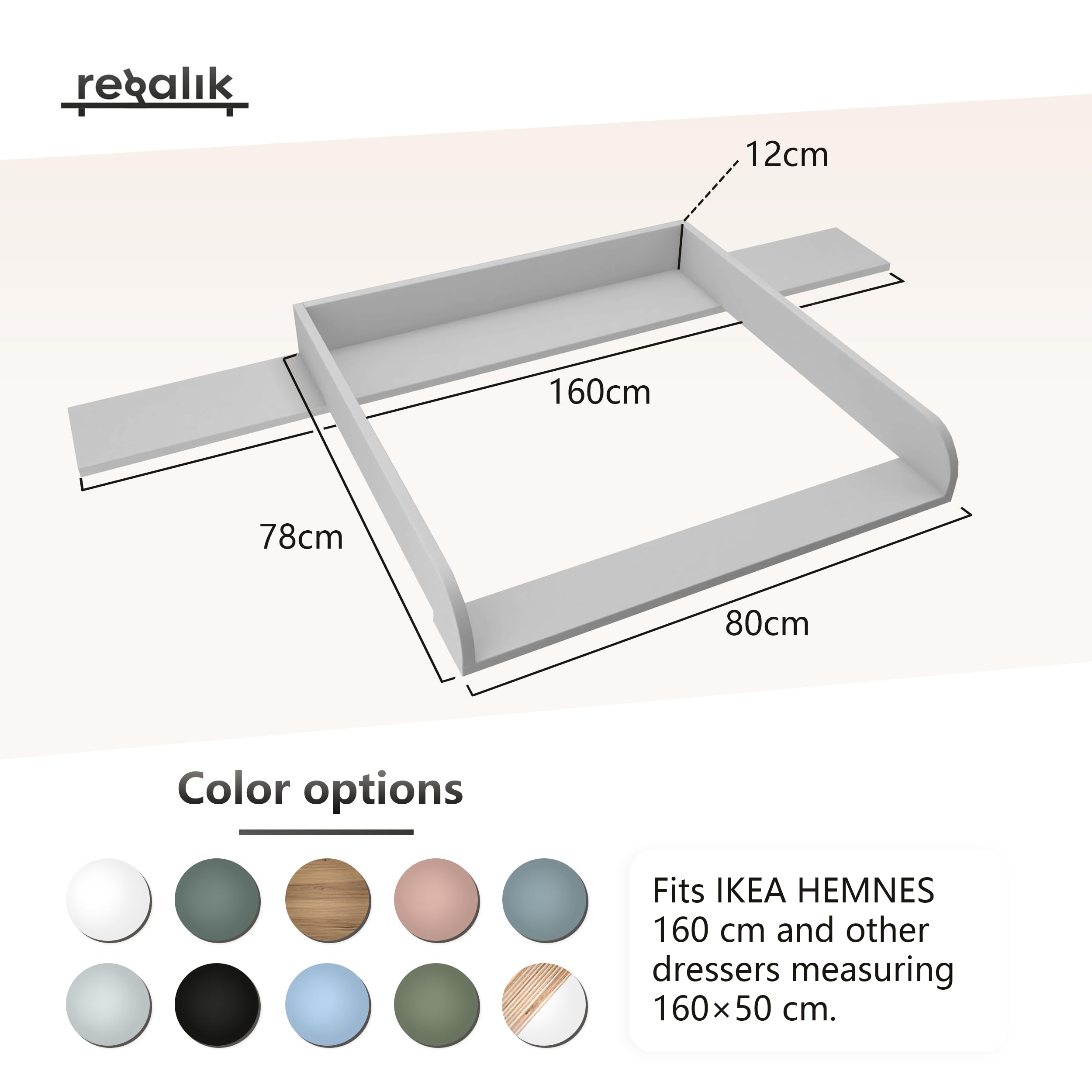 regalik Wickelaufsatz mit Platte für Hemnes von IKEA, Wickeltischaufsatz für 50x160 cm Kommoden