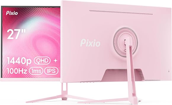 Pixio PX275 Wave Pink 27 inch 100Hz Refresh Rate QHD 1440p Resolution IPS Panel 1ms MPRT Response Time Gaming Monitor with Adaptive Sync