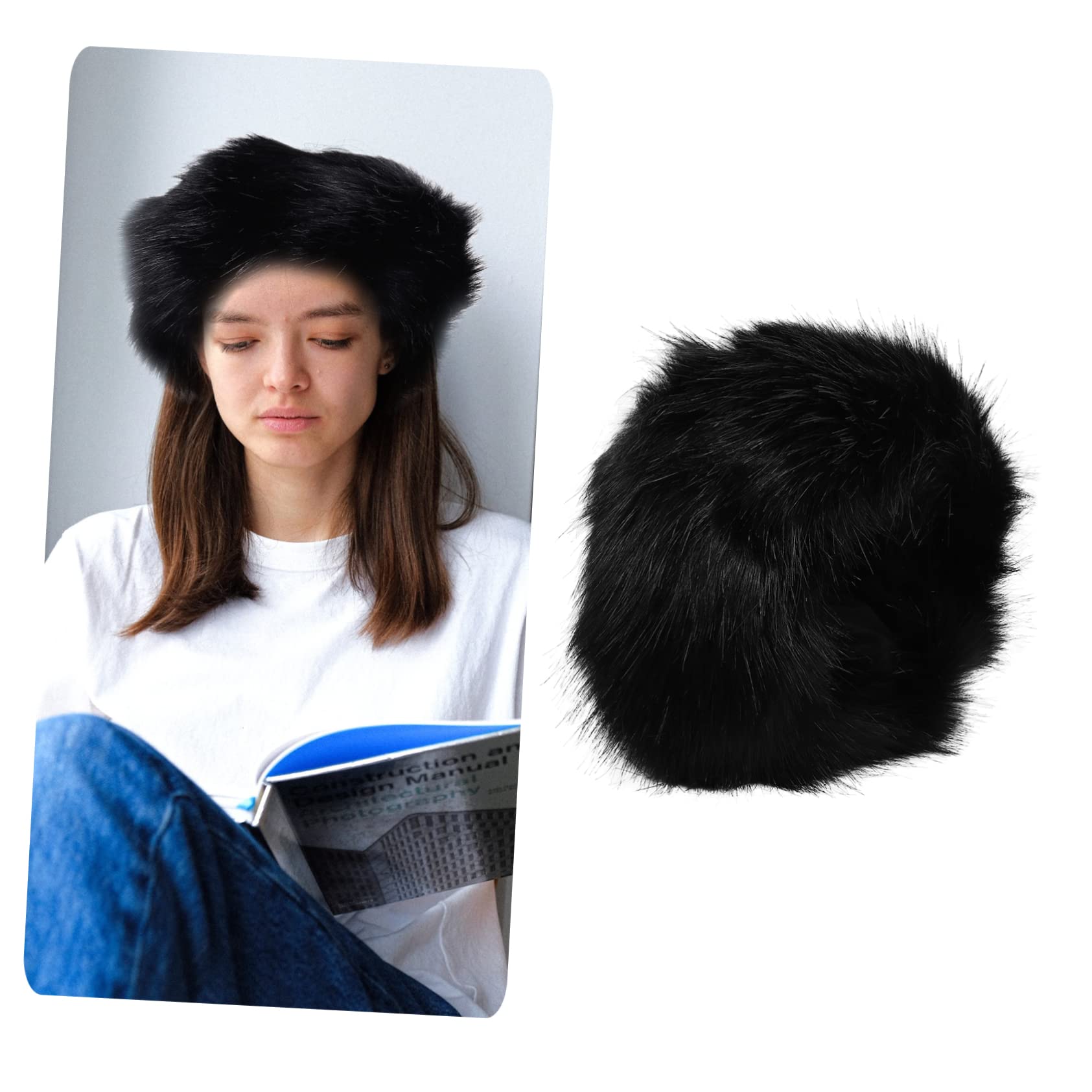 SOESFOUFU Faux Fur Hat Plush Headband for Women Winter Warm Ear Warmer Thin Headband Set