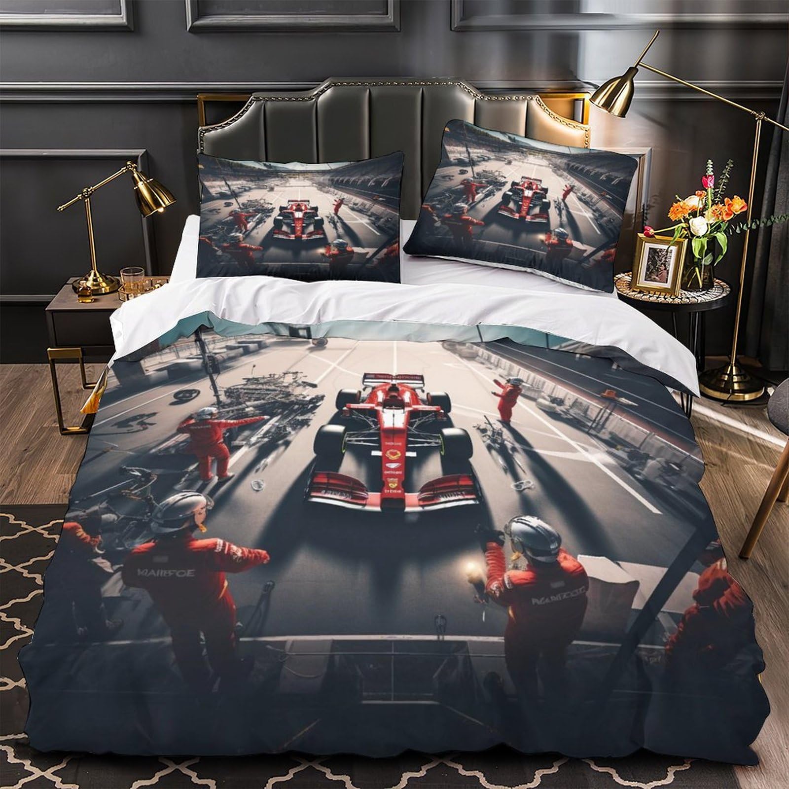 DAFUfbw Luxe Formulaa Racing Duvet Cover Set With Hidden Zipper, Double（200x200cm） Pit Stop Quilt Cover Set with Pillowcases Bedding Set Soft Microfiber