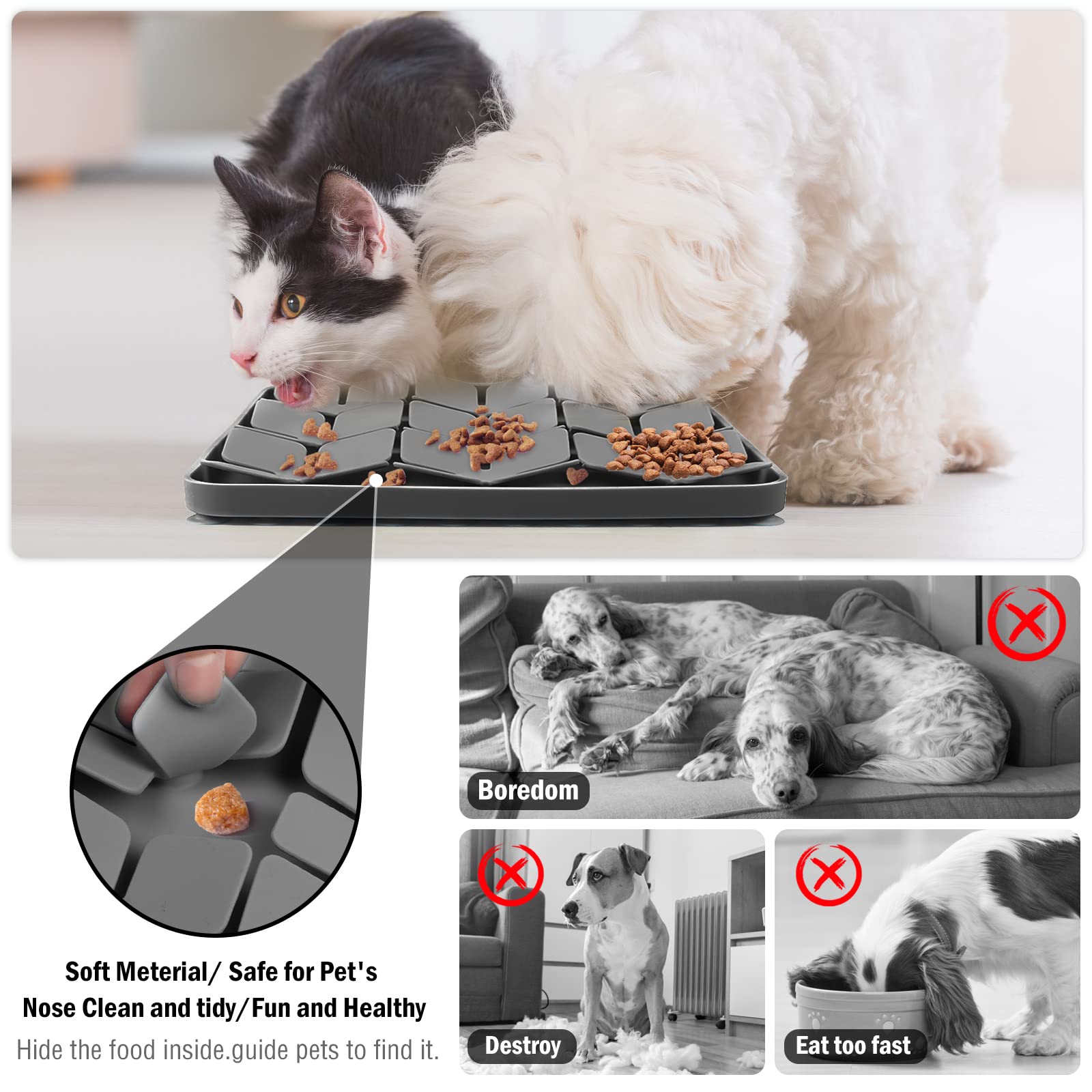 Sniffing Tappeto in Silicone per Cani, Dog Sniffing Mat Snuffle Mat per Cani, Tappetino per Leccare, Lick Mat Dog, Ciotola Cani Mangiare Lento per Addestramento Cani per Giochi Interattivi